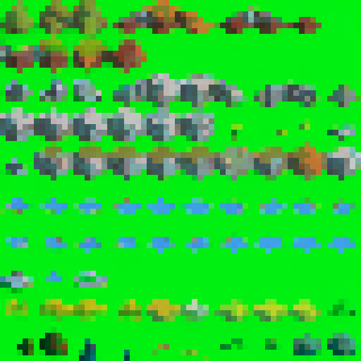 a full environment tileset collection for an isometric 32x32 2d tile game, semirelistic with multiple types for each tile for procedural generation