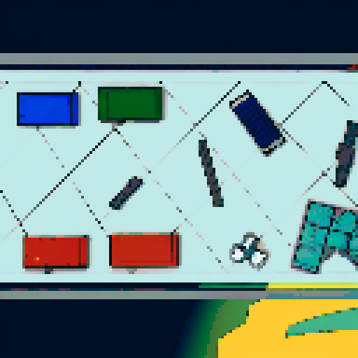 Wrecked Space Station, broken solar panels, twisted metal, floating debris, flickering lights, vibrant colors, pixelated details, retro-futuristic aesthetic, sRGB