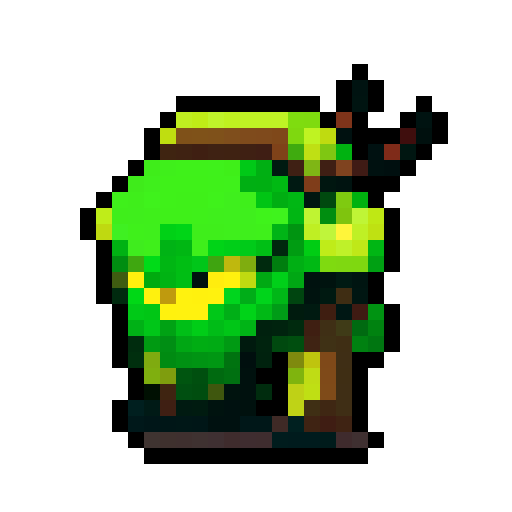 A vigilant guardian made of sturdy wood and roots, with sharp branches and glowing yellow eyes. It has a fierce expression and an imposing stance, dedicated to safeguarding the forest. No background.
