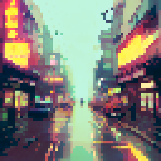 Blade runner streetcar, cyberpunk, aetherpunk, cloudy, dark colors, neon lights