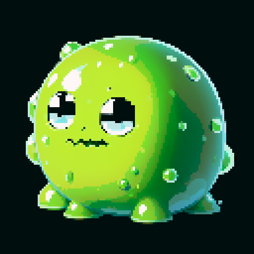 A gigantic, fearsome slime with a corrosive green body. It has a vicious expression, with small bubbles of acid forming and popping inside its gelatinous form. No background.
