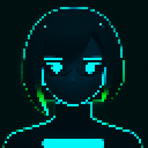 GitHub profile photo: modern, tech-inspired avatar of a coder with glowing lines, matrix-style code, and pixelated effects in the background Dark theme with shades of black, gray, and neon blue or green Innovative and futuristic design with pixel art and sRGB color space