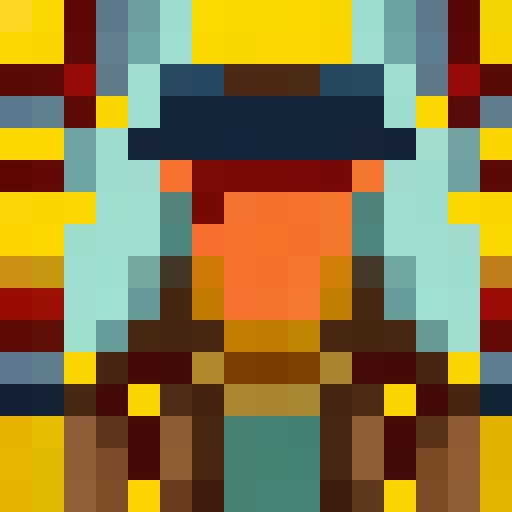 Pixel character with a brown fedora hat, holding a magnifying glass up to one eye, with a serious expression on their face, set against a pixelated cityscape background in a vintage 8-bit art style.