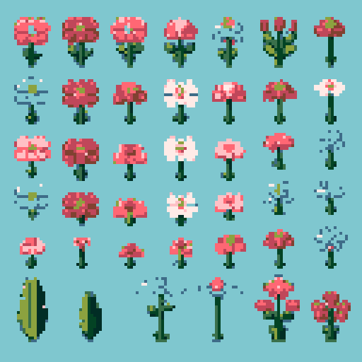 12 different wild flower sprites