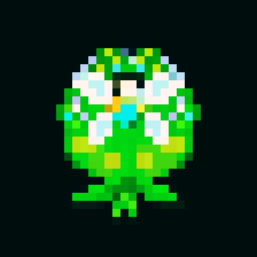 A beautiful, flower-adorned creature with vibrant petals, delicate wings, and a graceful appearance. It emits a faint floral fragrance and has a serene expression. No background.