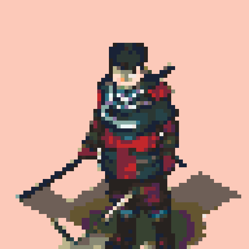 historically accurate muromachi samurai in traditional armor, roguelike rpg full-body sprite