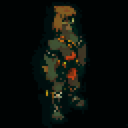 A pixel-art fighter for a 1v1 2D fighting game. The fighter is a “human” dog. See reference image.