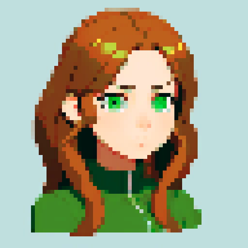 Make a female character in her teens, light skin, green eyes, light brown hair, with slim complexity