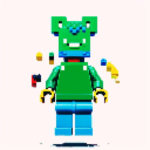 lego pixel, vibrant colors, blocky shapes, small plastic bricks, isometric perspective, retro video game, low resolution, 8-bit graphics, sharp edges, square grid, limited color palette, nostalgic feel, brick-built characters, iconic lego logo, digital recreation, detailed textures, crisp lines, simplified forms, nostalgic gaming vibes