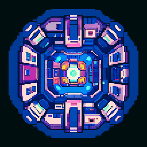 Spaceship interior in top-down art style