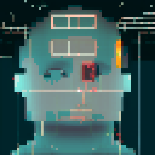 A glitchy, retro pixel art CCTV camera captures a suspicious figure's face as it's scanned by a malfunctioning facial recognition system