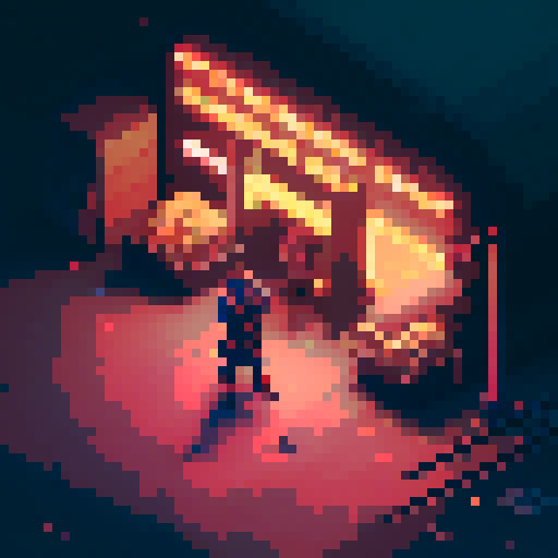 Street merchant assassin girl, neon-lit night market, slicked-back hair, pixelated sniper rifle, fluorescent tattoos, sRGB glow, bustling crowds.
