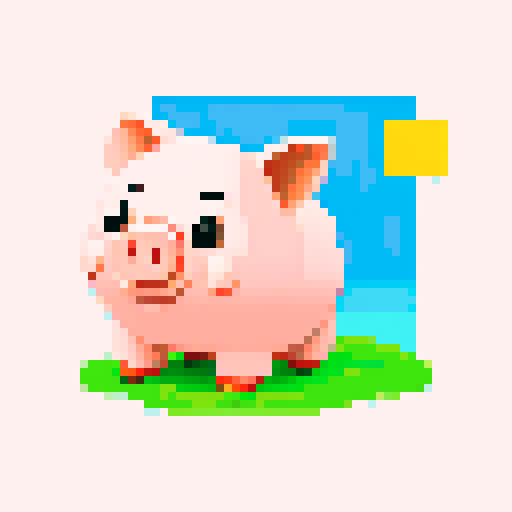 Pixel art pig sprite in a realistic pose, cartoony style, inspired by Super Auto Pets and Paper Mario, cute but not childish, no border, sRGB PNG