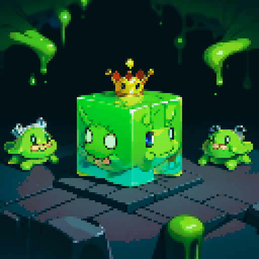 Gelatinous cube, Slime, wearing crown