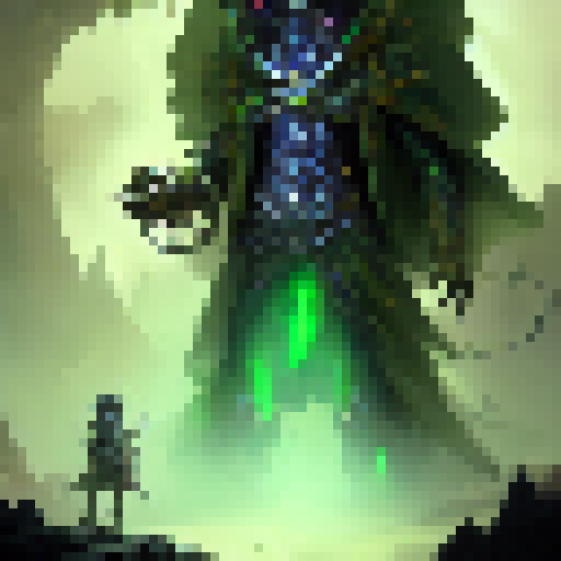 "Steampunk elder doctor, adorned in black and green, stands atop a towering brass machine, surrounded by swirling gears and steam, holding a glowing vial filled with elixir."