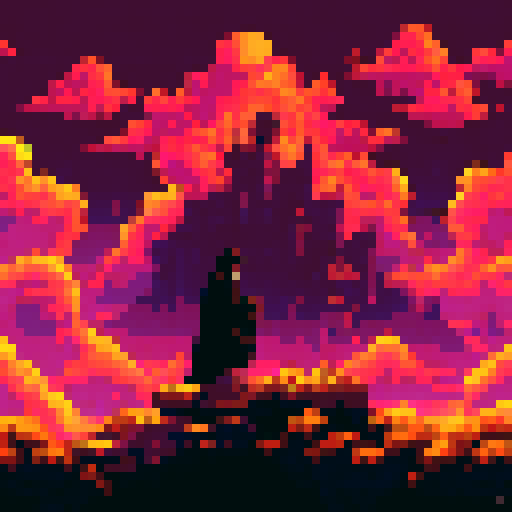 Black-haired figure, looming ominously in a billowing black robe, Game asset