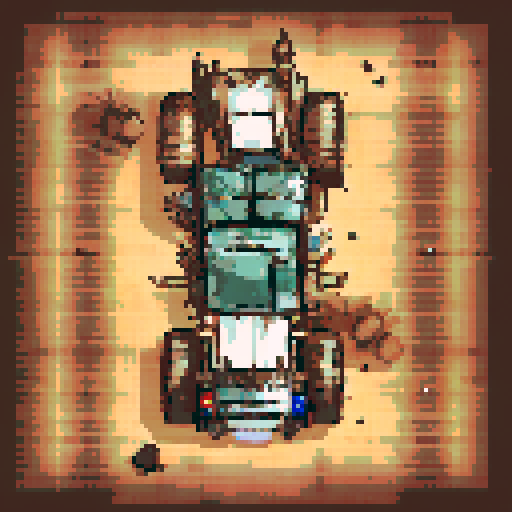 an overhead view of a pixel art vehicle in the style of mad max