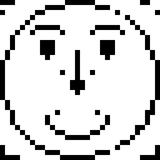 Smiley face with black and white color only, with a 2 pixel frame on outside