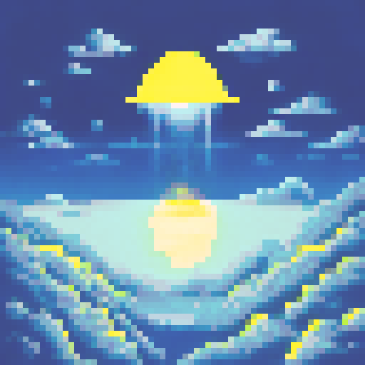 wide, silver flying saucer, with small yellow glowing lights, viewed from below at an angle