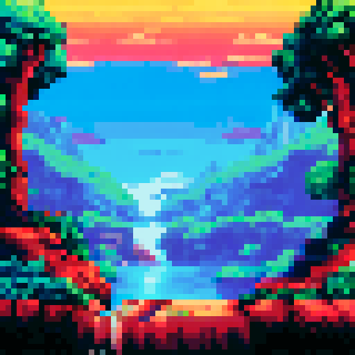 el capitan, sunset, pixel art, sRGB, trees, background, landscape