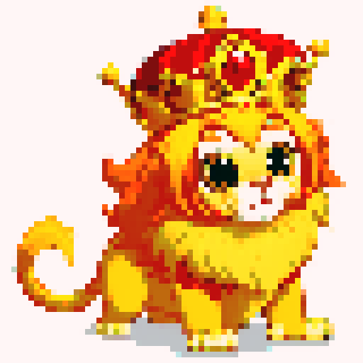 golden lion tamarin, Habbo Hotel game style, with a crown and royal attire