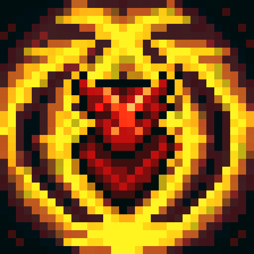 A fierce, fire-breathing monster with bright red scales, sharp claws, and glowing yellow eyes, captured in a game icon-style 32x32 pixel art using the sRGB color space, showcasing its powerful skills in a close-up, skill art portrait