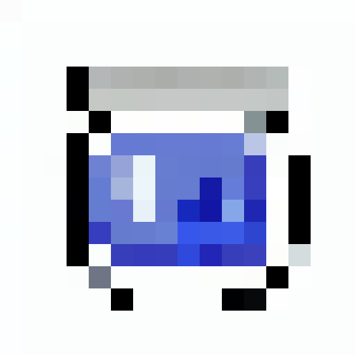 "Create a whimsical close-up portrait of a charming, smiling magic blueberry jam jar character with one big white left eye, a sliver lid, and shiny glass jar - rendered in a playful pixel art style with a vibrant, crisp, simple color palette and clean vector shading that would make for a perfect game icon."
