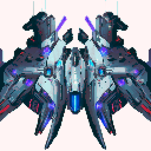 sleek and angular space battleship, glowing blue propulsion engines, futuristic design, metallic hull with rivets, pixelated details, vibrant colors, starry background, shooting laser beams, intense action, dynamic composition, pixel art