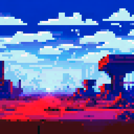 run-down, apocalyptic atmosphere, pixel art, inside of a Futuristic robot factory, background