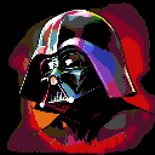 colorful, comic book style, Pop art inspired, Darth Vader helmet, vibrant colors, bold lines, exaggerated features, landscape portrait