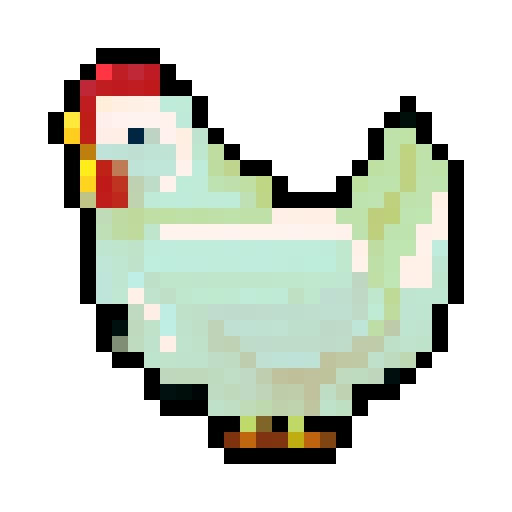 CUTE CHICKEN, game icon, 32x32 pixel art, sRGB, skill art, close up, portrait, fluffy feathers, bright orange beak, expressive eyes, vibrant colors, adorable pose, intricate details, whimsical background