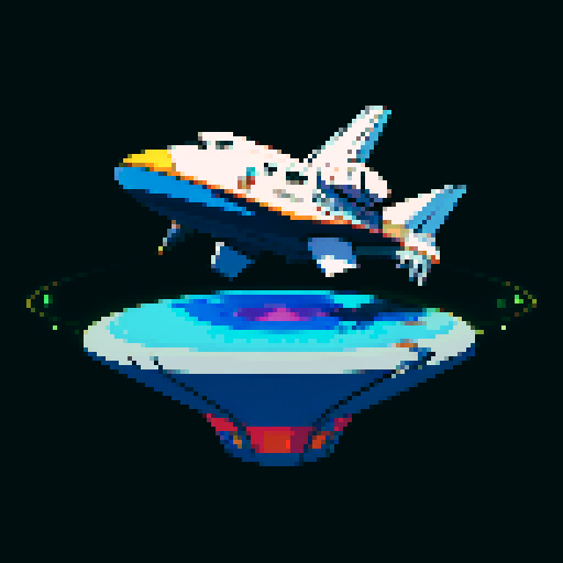 futuristic space shuttle, vibrant colors, retro-futuristic pixel art, jrpg