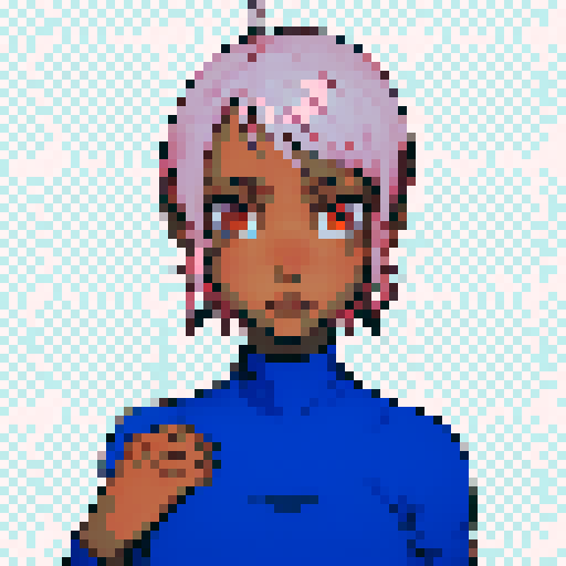 Teenage black girl with pink hair and orange eyes