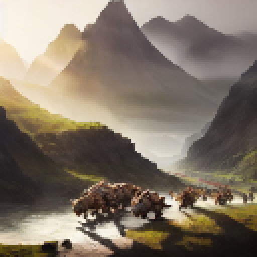 Orcs, with their rough skin and menacing tusks, clash swords with humans, who wear shining armor and brandish sharp blades, in a dramatic, landscape portrait-style battle scene.