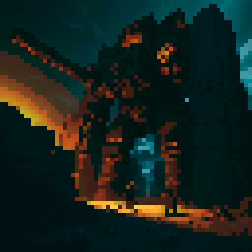 Giant, towering titans with grotesque features, crumbling walls, intense battles, brave soldiers, steampunk-inspired machinery, intense action, dark and moody atmosphere, dramatic lighting, pixelated art style, vibrant and saturated colors, sRGB color space