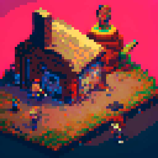 top down rpg character spritesheet, rebellious character with spiky red hair, torn black leather jacket covered in band patches, holding a spray paint can, surrounded by vibrant graffiti on brick walls, against a backdrop of lockers covered in stickers, pixel art