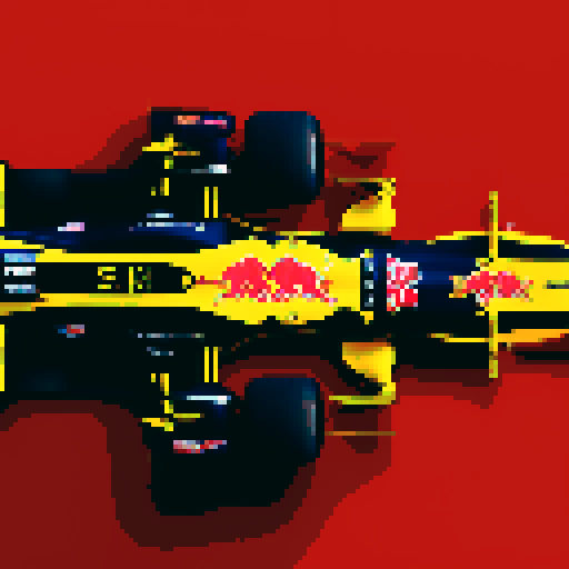 Red bull formula 1 car, full car in view, side profile, red background, close up