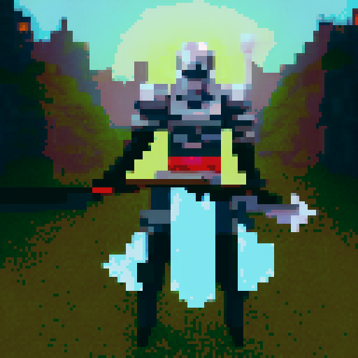 Knight in shining armor, wielding a glowing sword, standing on a grassy hilltop with a majestic castle in the background, surrounded by a golden aura.