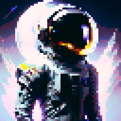 Androgynous astronaut in a clear helmet, wearing a sleek, futuristic sci-fi space suit adorned with intricate, metallic armor pieces reminiscent of a fantasy RPG, with vibrant colors, ethereal glowing runes, and elaborate engravings