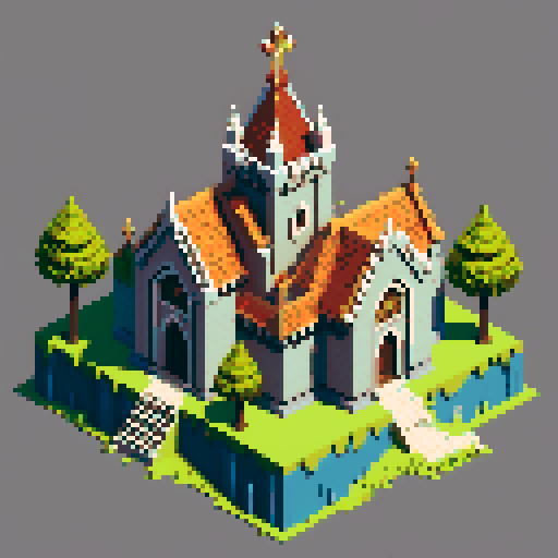 isometric, sacred place, medieval, inside, building, block, sacred