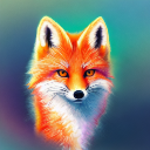 Flame-tailed fox with a pastel rainbow hue background
