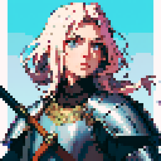 male weaponsmith portrait, middle ages, plate armor, helmet, pixel art, non-vibrant colors