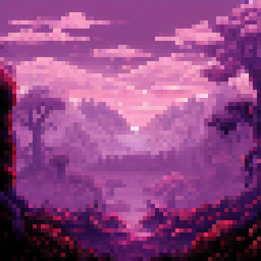 Dark, twisted trees loom overhead, casting eerie shadows on the misty forest floor, while in the distance, a foreboding mountain range rises ominously against the blood-red sky