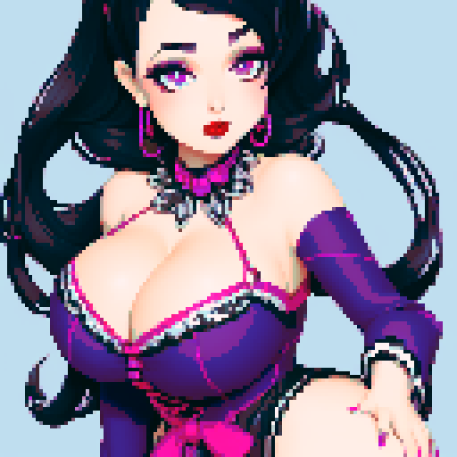 curvy, cute, goth girl, black hair, purple eyeshadow, red lipstick, glamour shot.