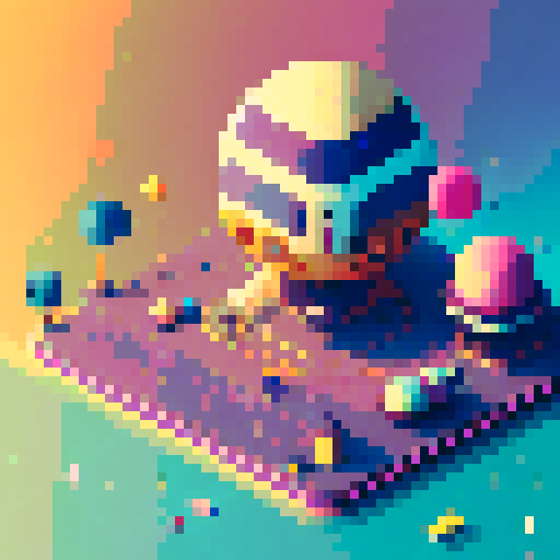 Space station, cute androgyne IA, vibrant colors, retro aesthetics, pixel art, glowing stars, sleek architecture, futuristic elements, adorable space suit, robotic companion, floating in zero gravity, cosmic background, playful expressions, small and delicate features, whimsical spacecrafts, lively energy