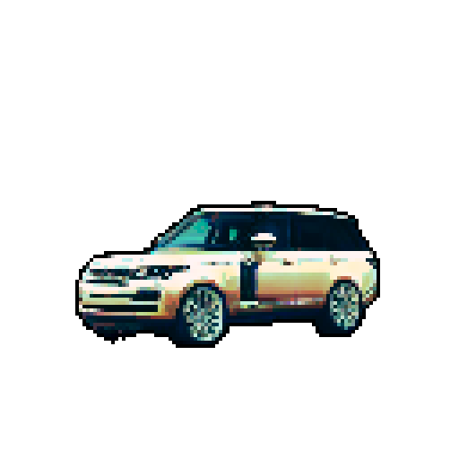 Photorealistic, centered a hole Land Rover Range Rover in a three quarter view, right wheel in front, clean background, pixel art style with sRGB colors
