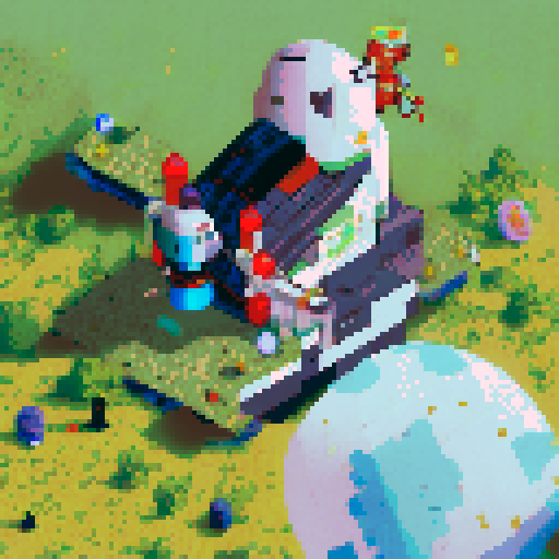 Create a pixel art comic scene featuring a heroic astronaut fighting off a swarm of giant, neon-colored space bugs in the vacuum of space.