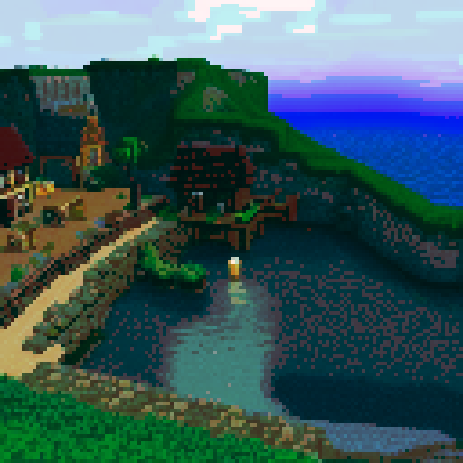 Lagoon, village, water