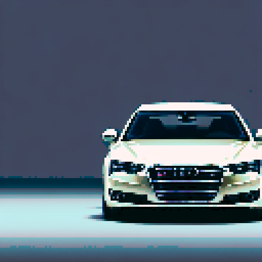 photorealistic Audi A8, centered, three quarter view, clean background, pixel art, sRGB