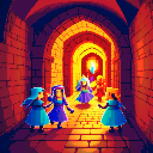 Mages attacking on a castle hallway
